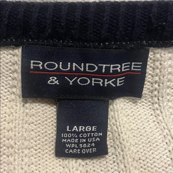 Vintage Roundtree & Yorke Men’s Cream Cotton Crew Neck USA Flag Sweater Large - Picture 6 of 7